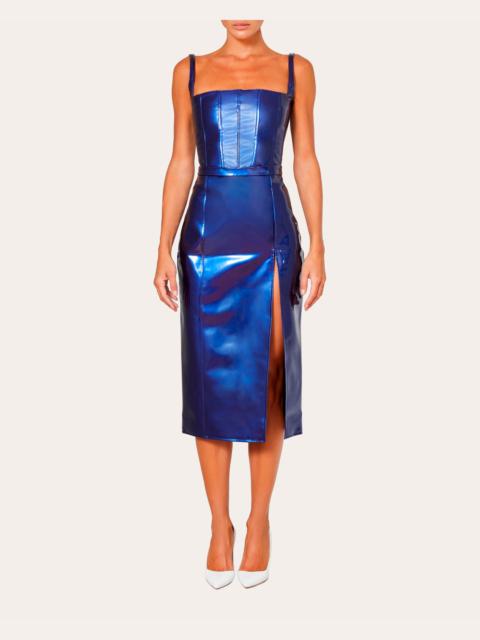LaQuan Smith High-Waisted Patent-Vinyl Midi Skirt