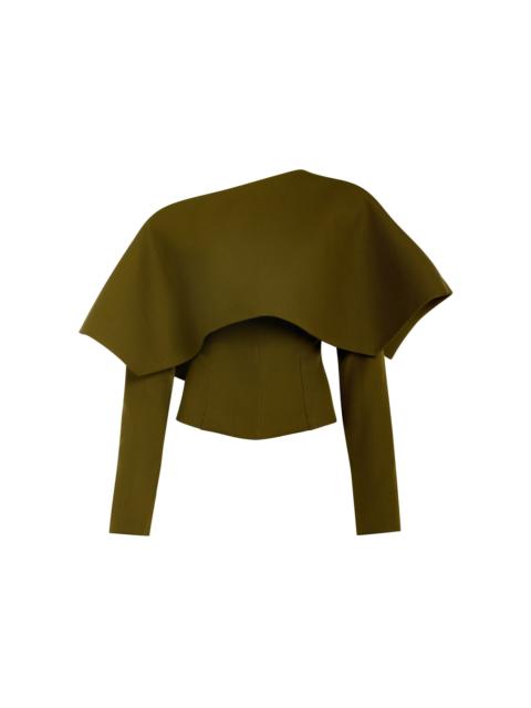 A.W.A.K.E. MODE Asymmetric Wool Collar Knit Top khaki
