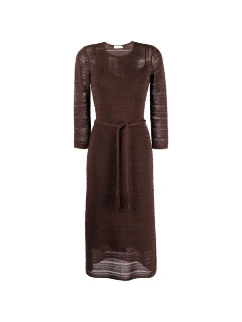 three quarter-sleeved pointelle-knit dress