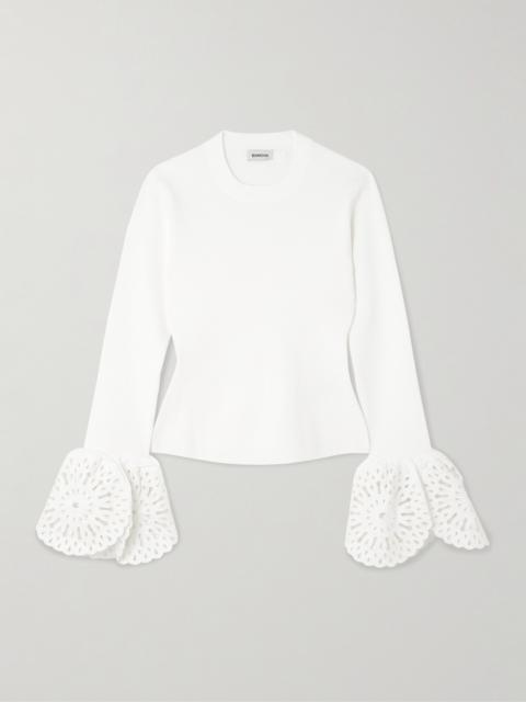 SIMKHAI Elyse Scalloped Guipure Lace-trimmed Ribbed-knit Top