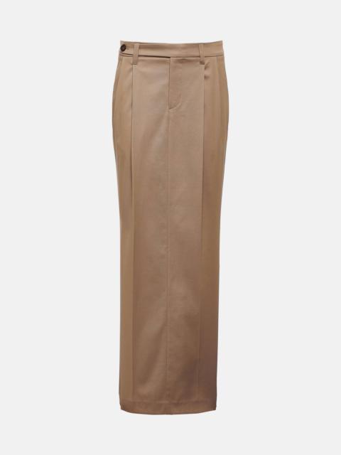 Pleated low-rise cotton-blend maxi skirt