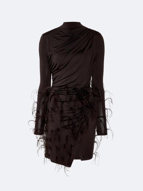 LAPOINTE Jersey Draped Mini Dress With Feathers