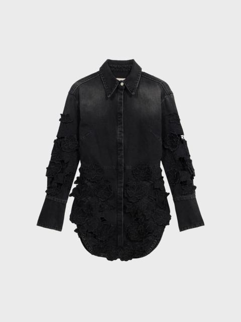 DENIM SHIRT WITH INSET EMBROIDERY