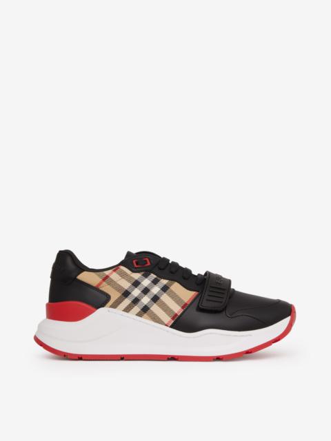 Burberry Leather and Vintage Check Cotton Sneakers