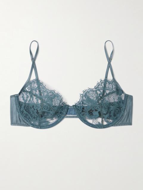 KIKI DE MONTPARNASSE Camille Stretch-silk Satin-trimmed Organic Cotton-lace Underwired Balconette Bra