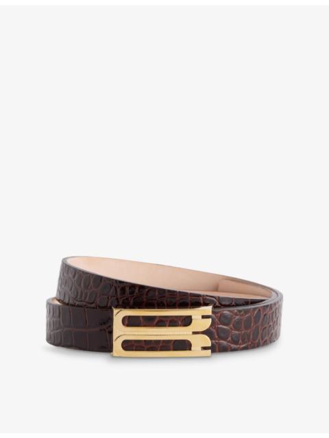 Victoria Beckham Frame Croc-Embossed Leather Belt
