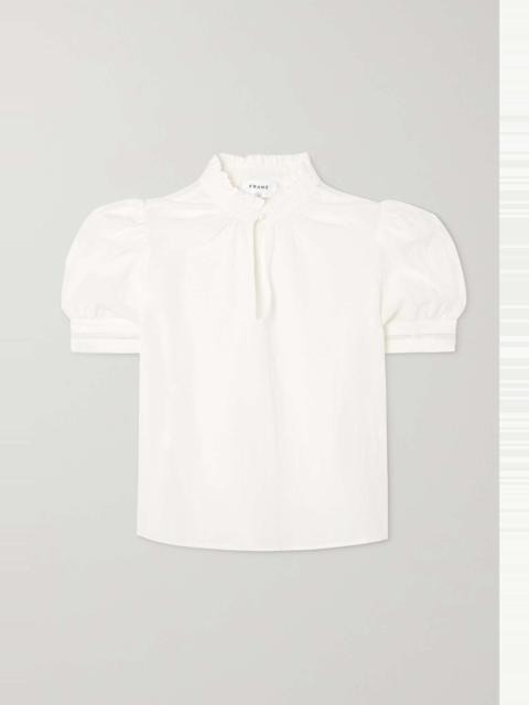 FRAME Lace-trimmed ruffled linen-blend blouse