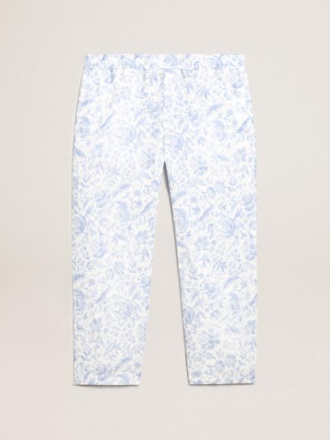Golden Goose Resort Collection linen trousers with Mediterranean blue print