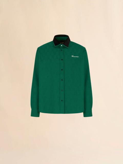 GREEN JACQUARD WOOL SHIRT WITH GEOMETRIC MOTIF