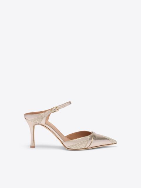 MALONE SOULIERS Uma 80 Champagne Embellished Leather Mules