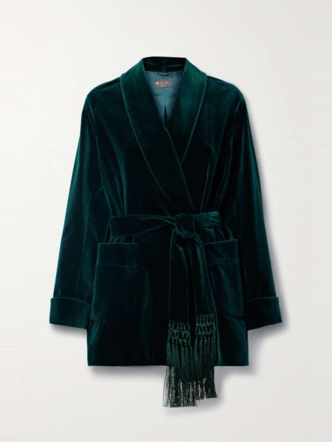 Raniya belted macramé-trimmed cotton-blend velvet jacket