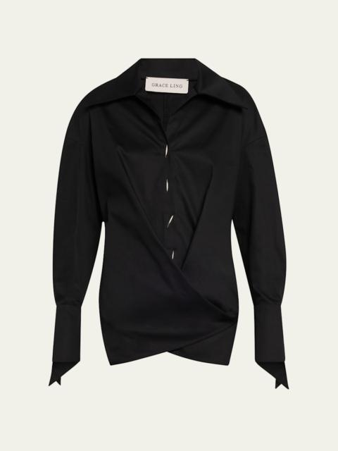 GRACE LING Collared Wrap Blouse
