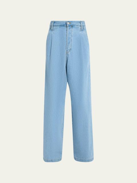 Dries Van Noten Men's Light Blue Pleated Denim Jeans