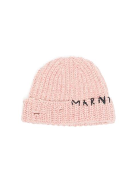 hand-stitched logo wool beanie