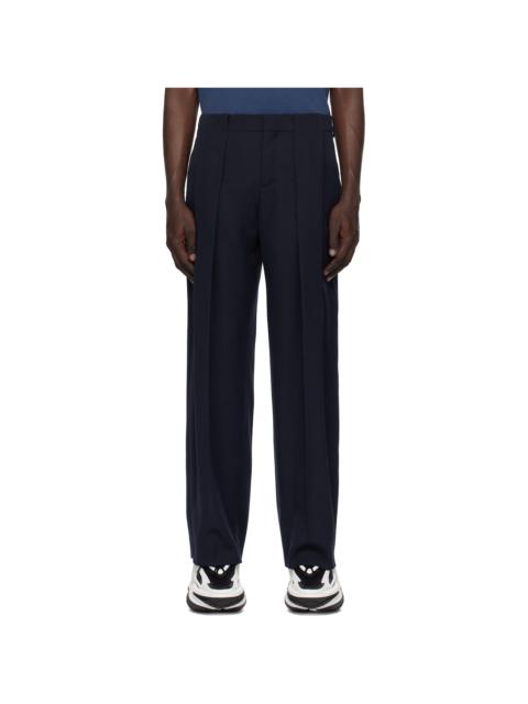 Balmain Navy Pleated Grain De Poudre Trousers