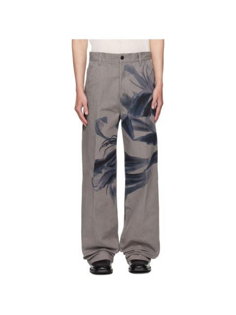 Dries Van Noten Gray Graphic Trousers
