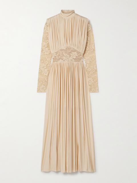 Zimmermann Ruched Stretch-jersey And Lace Maxi Dress