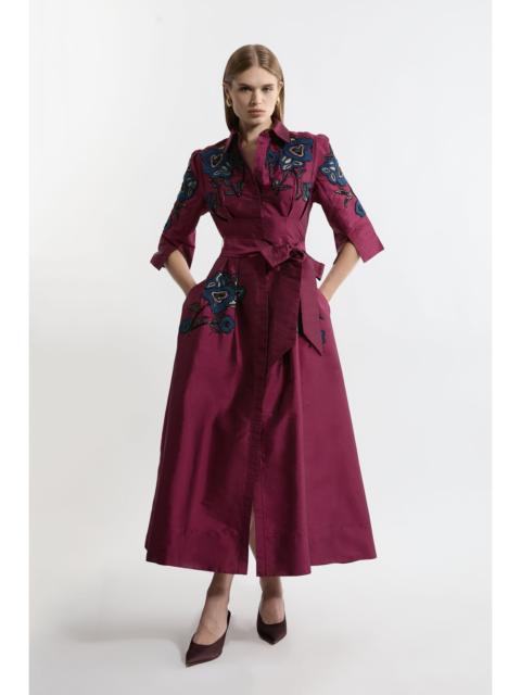 KAREN MILLEN Embellished Taffeta Woven Shirt Dress