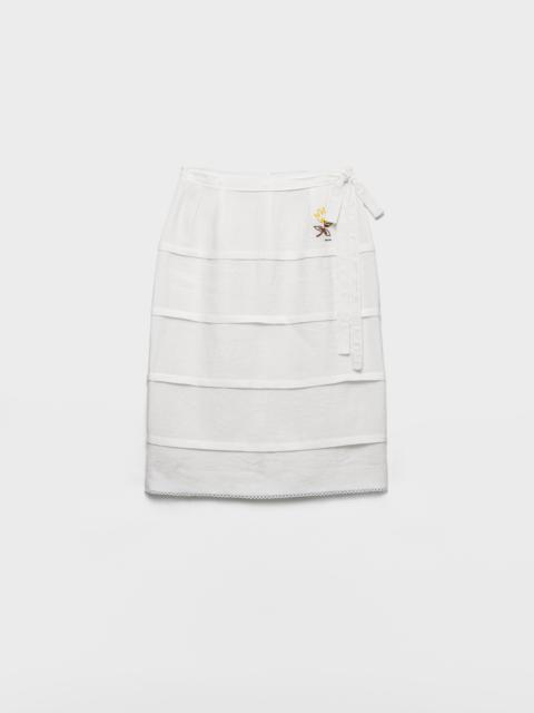 Prada Embroidered slubbed linen skirt