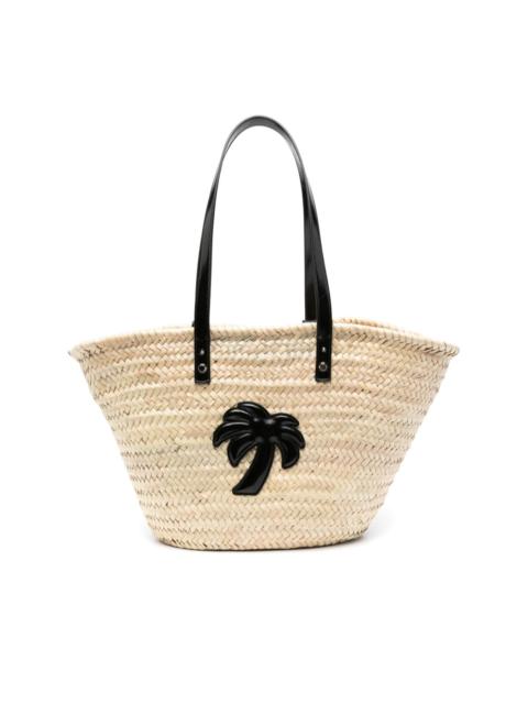 Palm Angels logo-embossed straw bucket bag