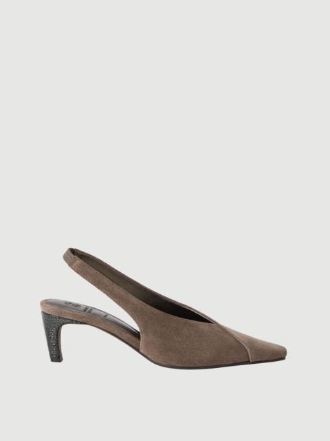 Brunello Cucinelli Suede city slingbacks with precious heel