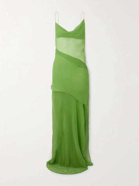 Draped layered silk-georgette maxi dress