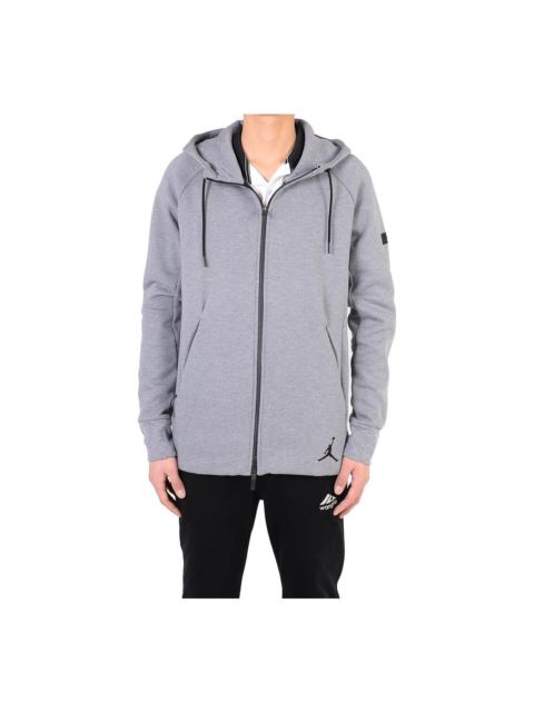 Jordan Men's Jordan Solid Color Printing Logo Zipper Drawstring Hooded Jacket Gray 'Cool Grey Balck' 809473
