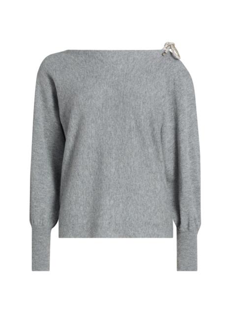 MILLY Women's Ida Ots Embellished-Tie Sweater - Grey Heather