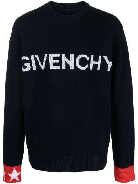 Givenchy Blue Logo-Intarsia Wool Sweater