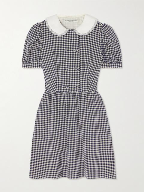 Alessandra Rich Lace-trimmed Gingham Silk-crepe Mini Dress