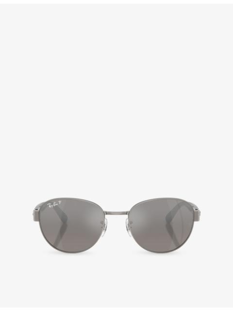 Ray-Ban RB3766CH Round-Frame Metal Sunglasses