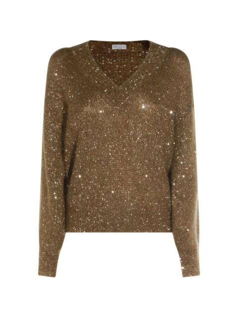 Brunello Cucinelli sequin-embellished V-neck sweater