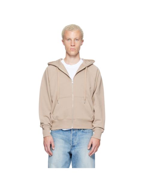 AMI Paris Beige Zipped Cotton Embossed Ami de Coeur Hoodie