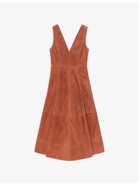 REISS Reiss x Atelier Nola V-Neck Suede Midi Dress