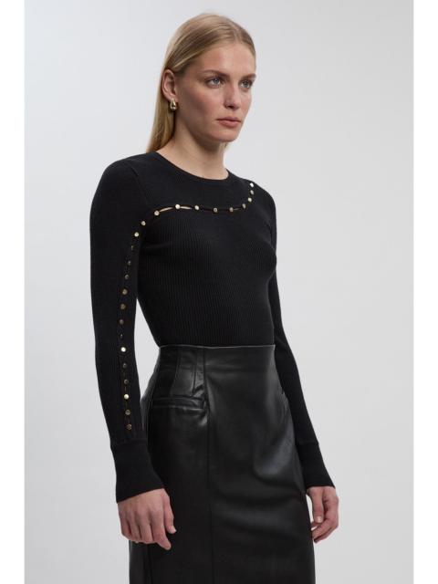 KAREN MILLEN Viscose Blend Cut Out Trim Detail Knit Top