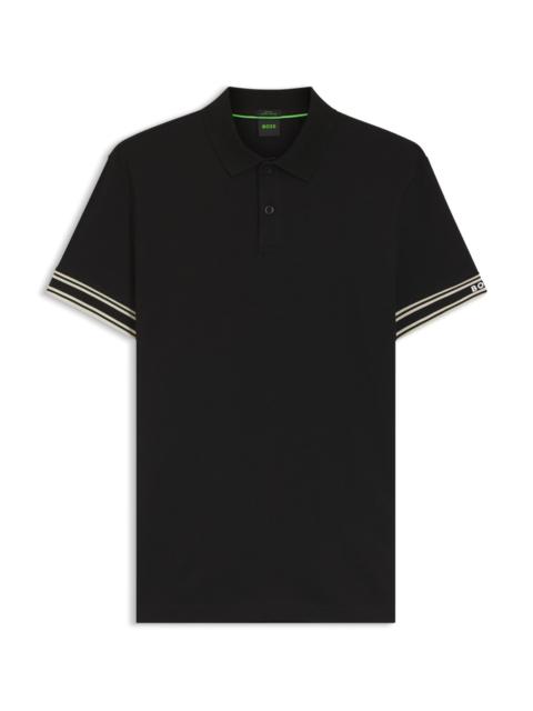 BOSS SLIM-FIT POLO SHIRT IN COTTON WITH STRIPED CUFFS