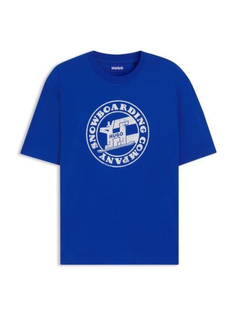 HUGO COTTON-JERSEY TOP WITH MIXED-PRINT ARTWORK