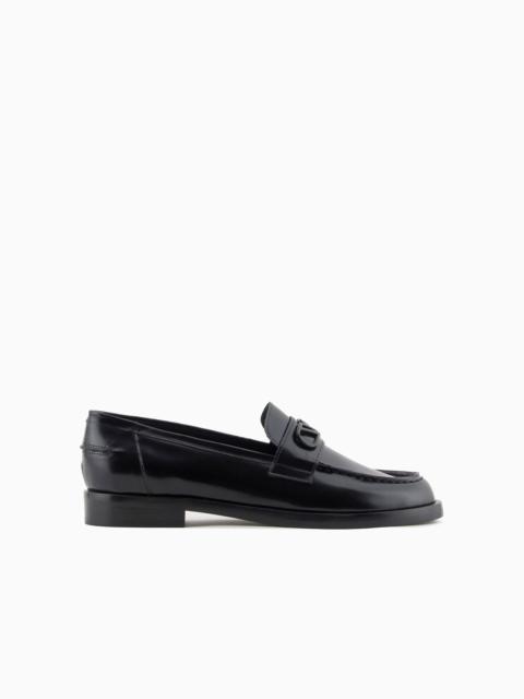 EMPORIO ARMANI Brushed leather loafers with eagle plate