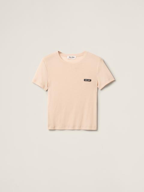 Miu Miu Garment-dyed ribbed knit jersey T-shirt