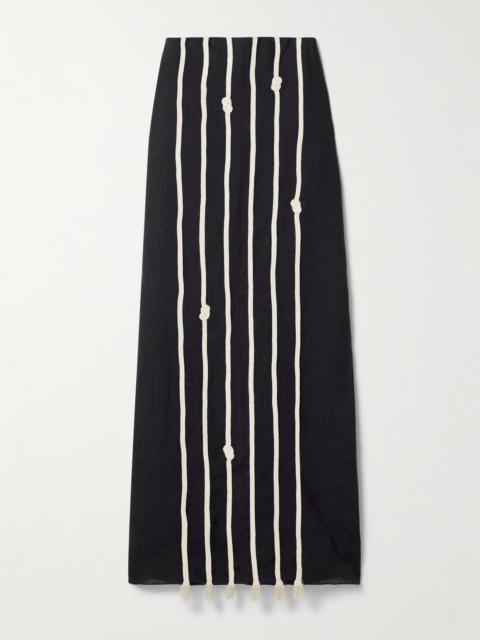Johanna Ortiz Bucanera Appliquéd Fringed Linen Maxi Skirt