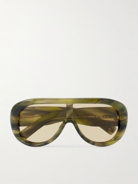 GUCCI Shield Aviator-Style Acetate Sunglasses Green