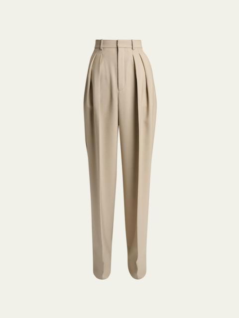 SAINT LAURENT Pleated Wool-Silk Canvas Wide-Leg Pants