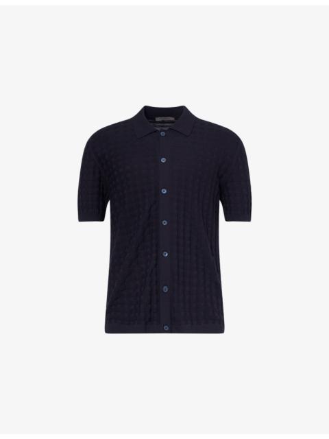CORNELIANI Square Textured Cotton Polo Shirt