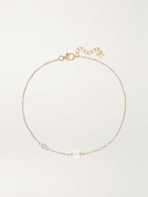 MATEO 14-karat gold, pearl and diamond bracelet