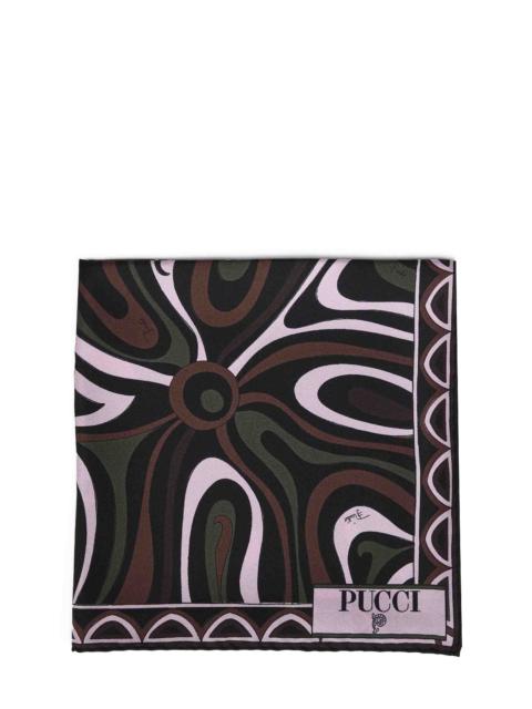PUCCI Khaki and pink Marmo and Leocorno-prints silk twill scarf