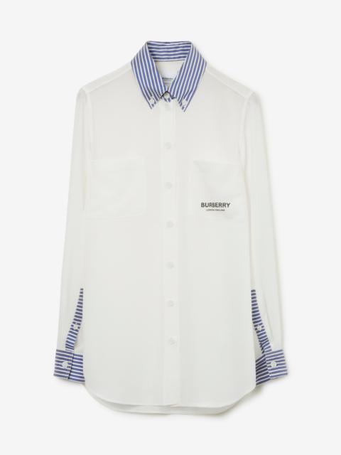 Burberry Striped Trim Silk Shirt