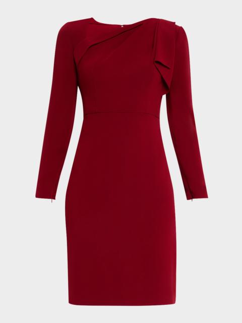 ROLAND MOURET Shoulder-Drape Long-Sleeve Light Cady Dress