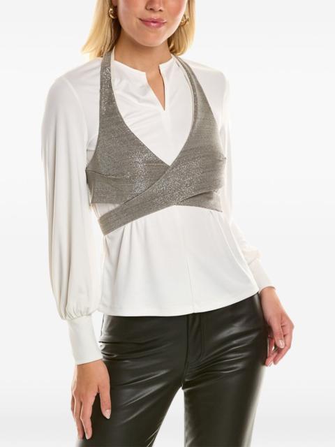 Brunello Cucinelli metallic-overlay V-neck blouse