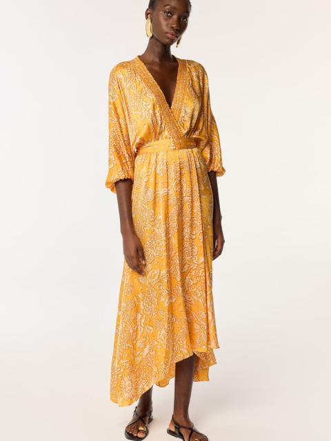 Poupette St Barth Long Dress Celie - Yellow Oriental Foulard