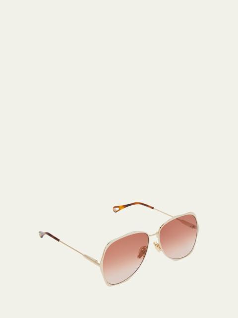 Chloé Golden Tortoiseshell Metal Aviator Sunglasses